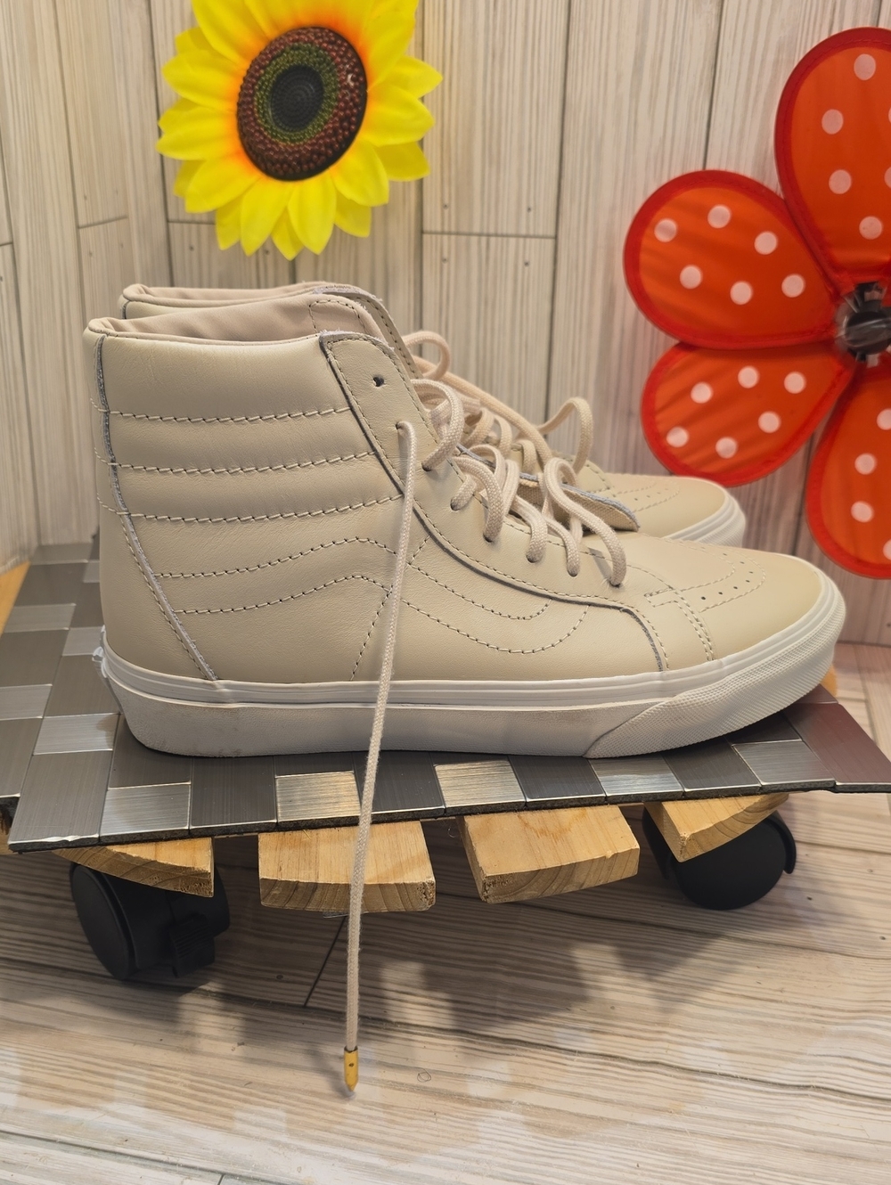Vans High-Top Sneakers in Light Bone and White - Picture 5 of 8